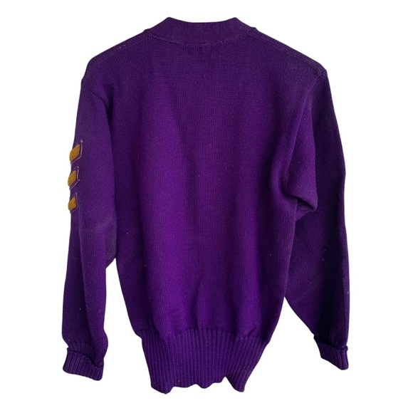 Vintage 50s 60s Varsity Lettermans Sweater Sand Knit Tag Size 42 V Neck Letter F - Picture 2 of 4